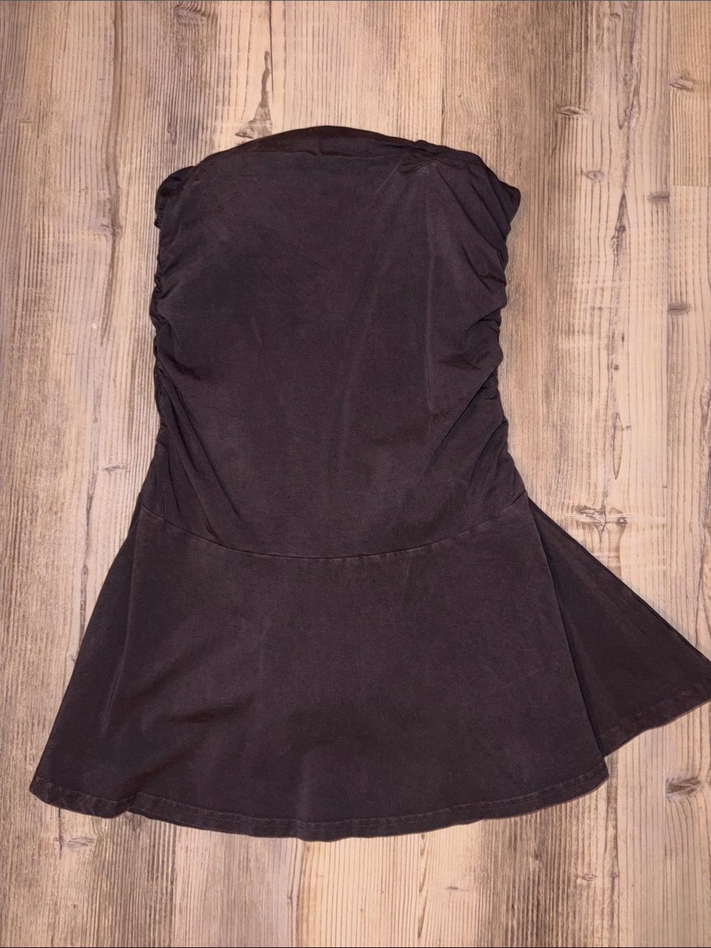 Brown strapless skort dress